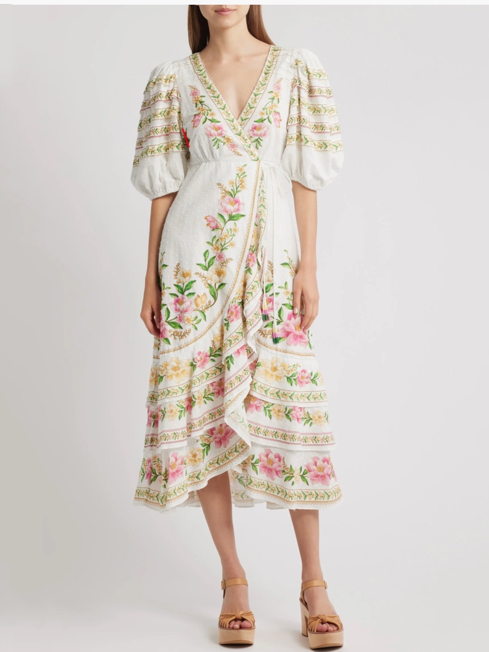 Farm Rio Palm Dream Floral Print Wrap Dress